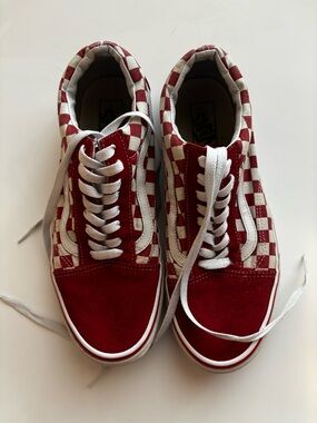 Vans Old Skool Checkerboard Sneakers - Red & White